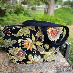 Cloverfield black floral Venezia fabric Tote Bag